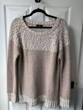 Fate Beige and Cream Two-Tone Scoopneck Knit Sweater